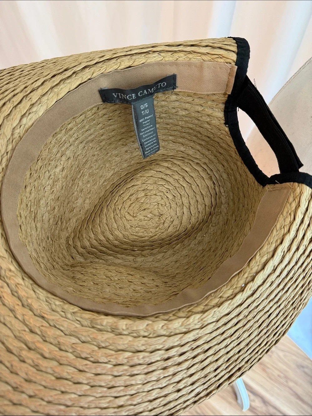 Vince Camuto Tan Straw Fedora with Black Trim